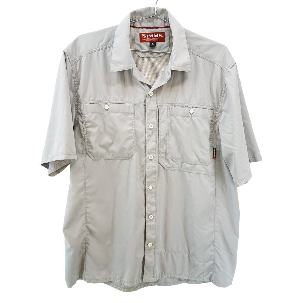 SIMMS Short Sleeve Button Up Fishing Shirt‎ • Large • gray • outdoors gorpcore